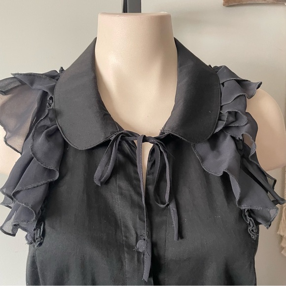 Free People Ruffles Sleeveless Button Down Top Peter Pan Collar Front Tie - Picture 3 of 7